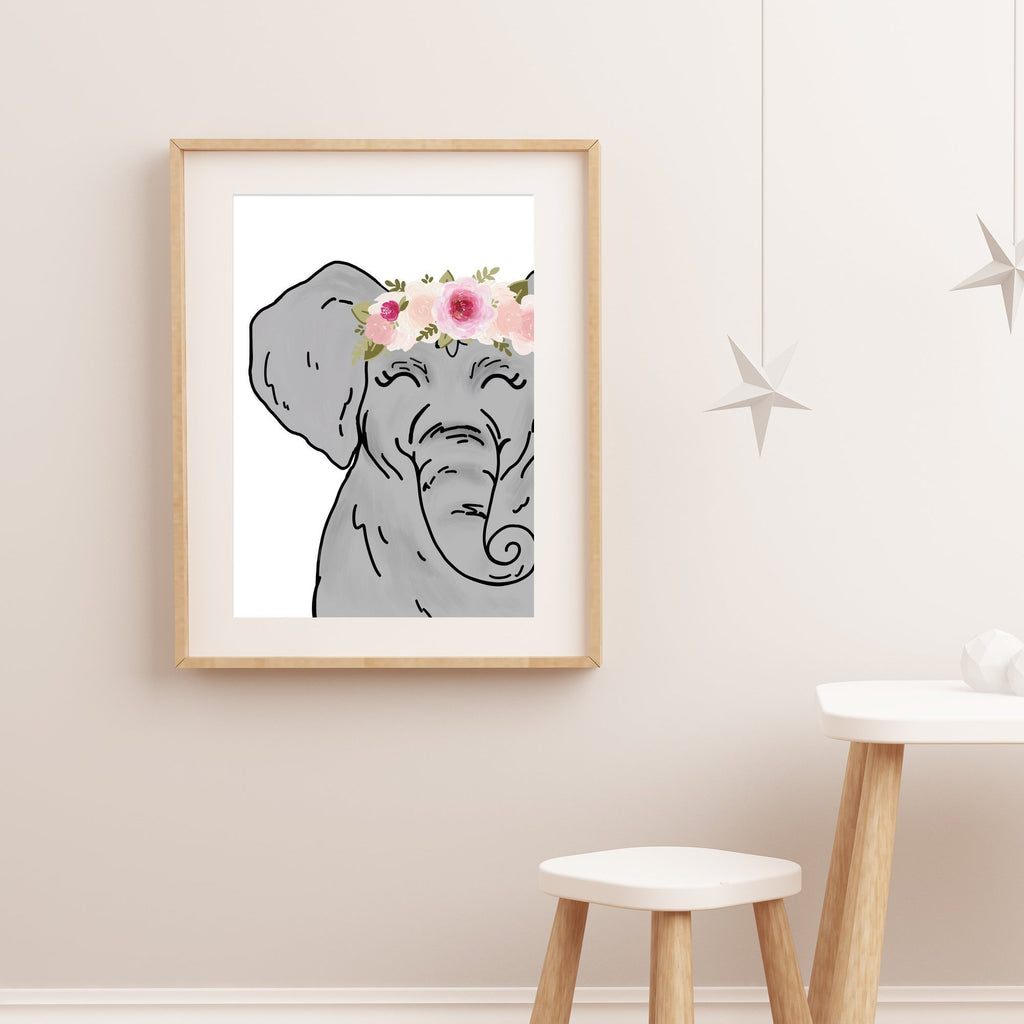 Print - Floral Crown Elephant Print