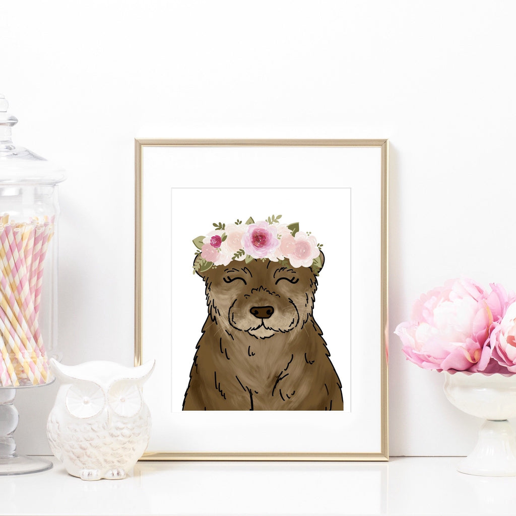 Print - Floral Crown Otter Art Print