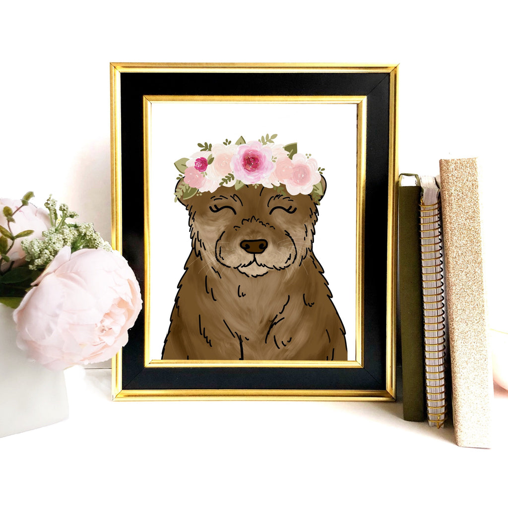 Print - Floral Crown Otter Art Print