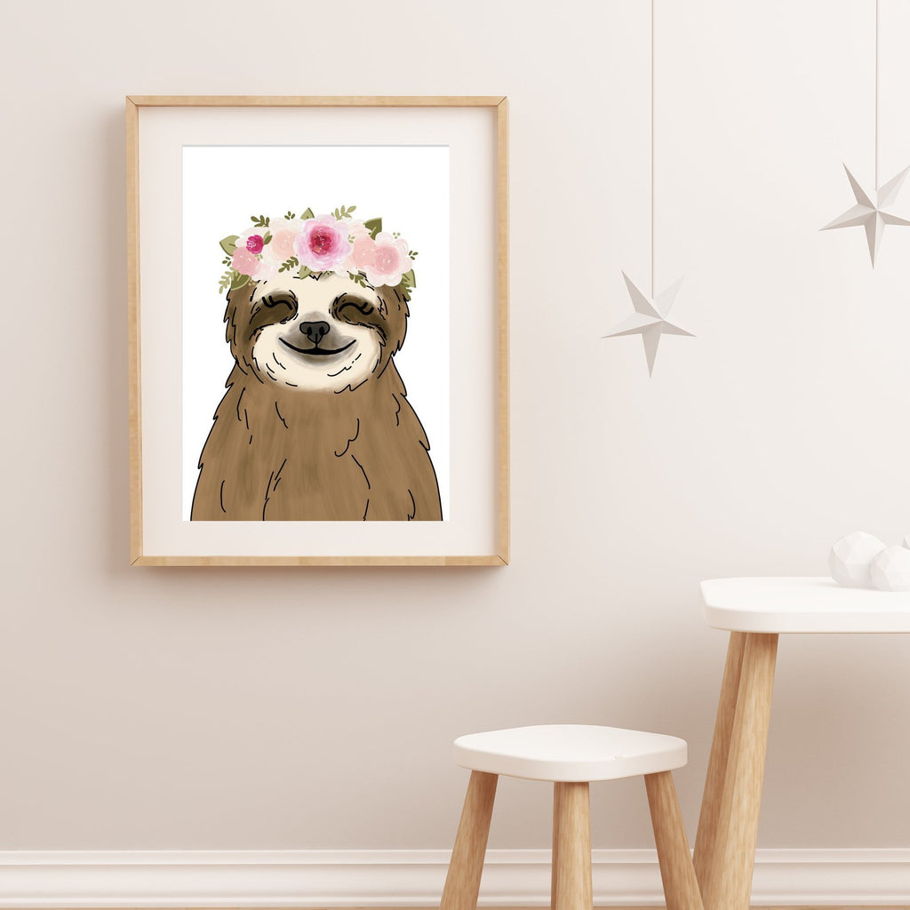 Print - Floral Crown Sloth Art Print