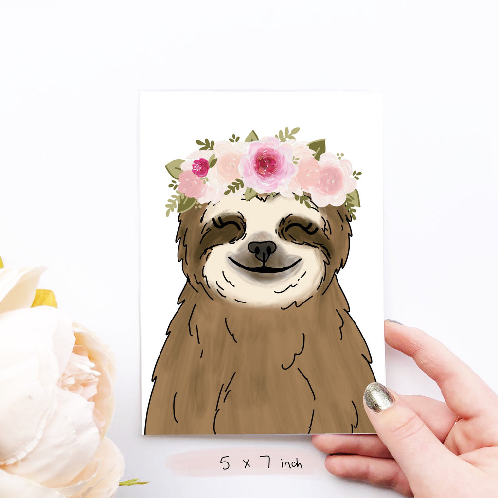 Print - Floral Crown Sloth Art Print